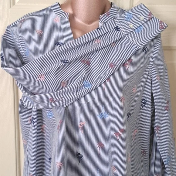 Bonobos Blue Palm Party Stripe Pegasus Pullover Shirt Blouse Size Medium - Picture 4 of 12